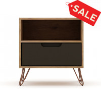 Manhattan Comfort 101GMC7 Rockefeller 1.0 Mid-Century- Modern Nightstand with 1-Drawer in Nature and Textured Grey